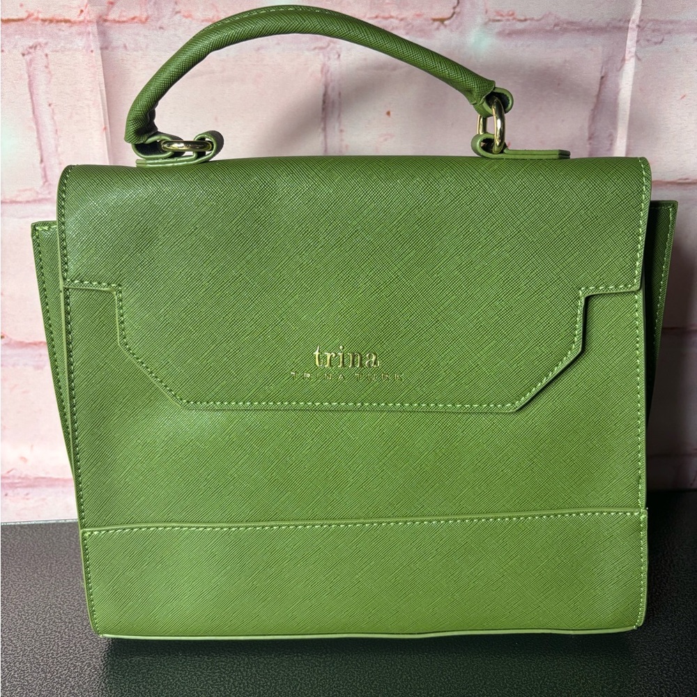 Trina Turk Lime Green Structured Top-Handle Satchel